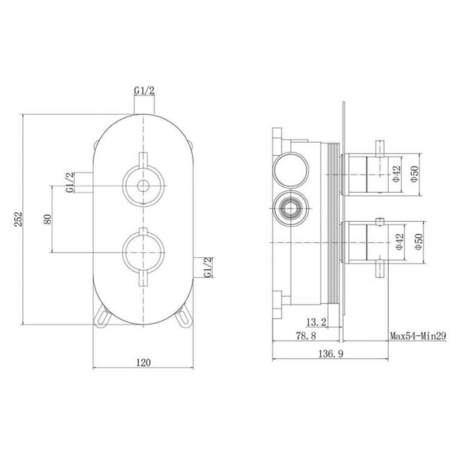 Brushed Brass 1 Outlet Concealed Thermostatic Shower Valve with Dual Control - Arissa