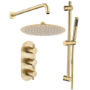 Brushed Brass Dual Outlet Wall Mounted Thermostatic Mixer Shower with Hand Shower & Diverter - Arissa