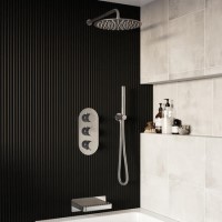 Chrome Triple Outlet Wall Mounted Mixer Shower Set With Hand Shower and Bath Filler Spout - Arissa