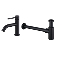 Black Round Bottle Trap and Cloakroom Basin Tap Set - Arissa