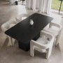 Black Wooden Rectangular Dining Table Set with 4 Cream Boucle Curved Chairs - Ari