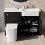 1100mm Black Right Hand Toilet and Sink Unit with Square Toilet and Brass Fittings - Bali