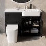 1100mm Black Right Hand Toilet and Sink Unit with Square Toilet and Black Fittings - Bali