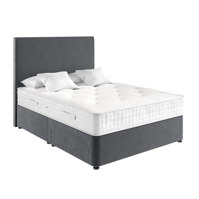 Grey Velvet Double Divan Bed with 2 Drawers and Plain Headboard - Langston