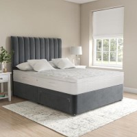 Grey Velvet King Size Divan Bed with 2 Drawers and Vertical Stripe Headboard - Langston