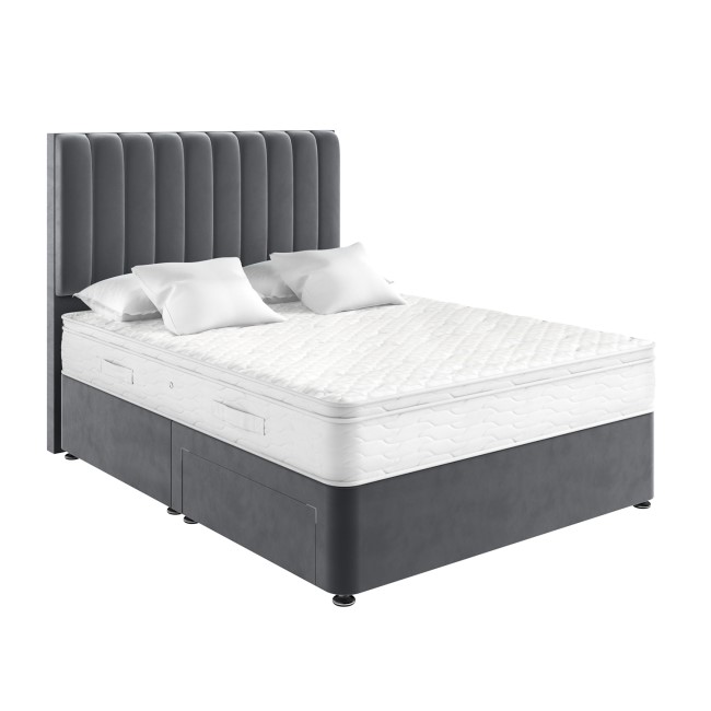 Grey Velvet Super King Divan Bed with 2 Drawers and Vertical Stripe Headboard - Langston