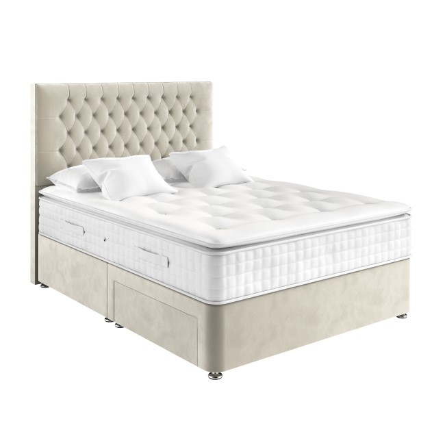 Beige Velvet King Super King Divan Bed with 2 Drawers and Chesterfield Headboard - Langston