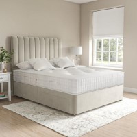 Beige Velvet King Size Divan Bed with 2 Drawers and Vertical Stripe Headboard - Langston