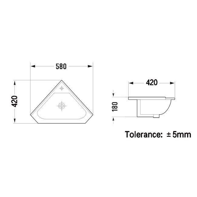 580mm White Corner Vanity Unit - Baxenden 