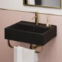 Matt Black Square Wall Hung Basin with Brass Rack 497mm - Bowen