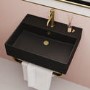 Matt Black Square Wall Hung Basin with Brass Rack 497mm - Bowen