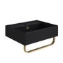 Matt Black Square Wall Hung Basin with Brass Rack 497mm - Bowen