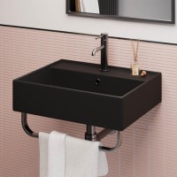 Matt Black Square Wall Hung Basin with Chrome Rack 497mm - Bowen