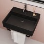 Matt Black Square Wall Hung Basin with Chrome Rack 497mm - Bowen