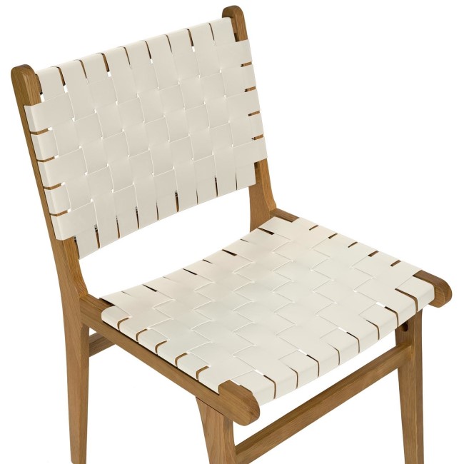 Set of 2 Solid Oak Cream Faux Leather Woven Dining Chairs - Bree