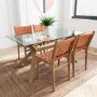 Set of 4 Solid Oak Tan Faux Leather Woven Dining Chairs - Bree