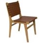 Set of 2 Solid Oak Tan Faux Leather Woven Dining Chairs - Bree