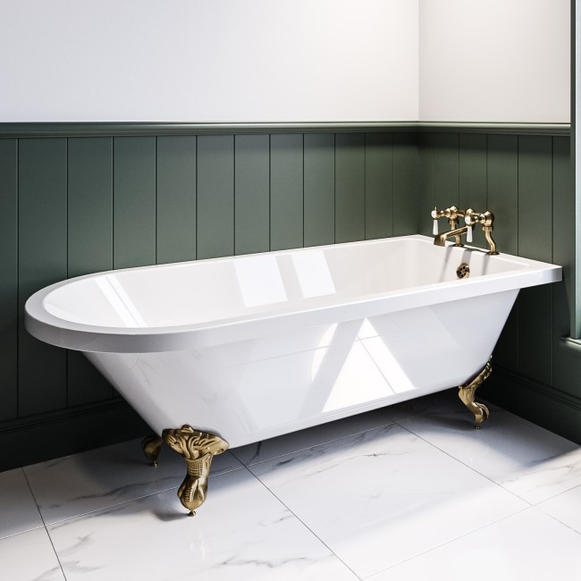 Freestanding Single Ended Bath with Brushed Brass Feet 1670 x 740mm - Park Royal