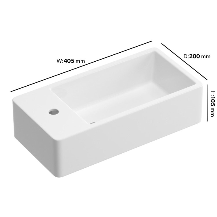 Cloakroom Wall Hung Basin Left Hand 405mm - Detroit