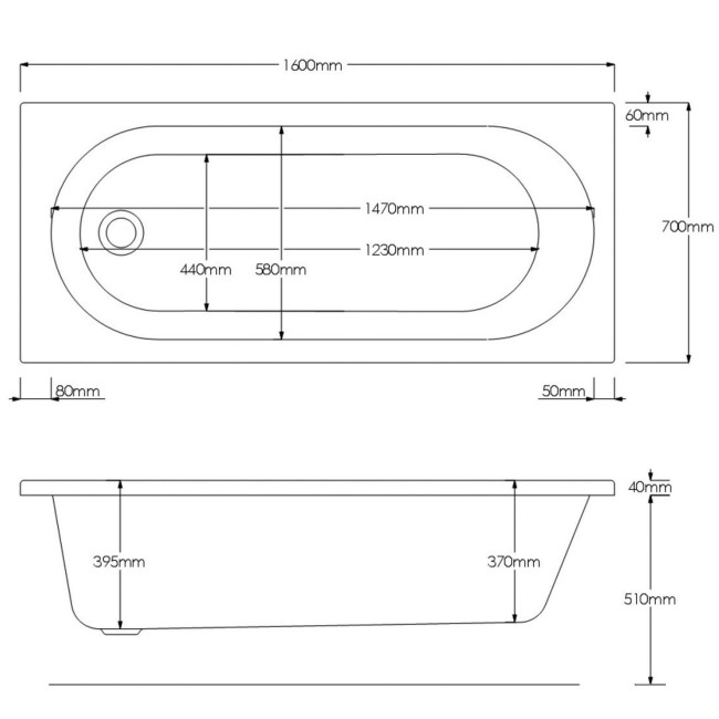 Single Ended Shower Bath with Front Panel & Chrome Bath Screen 1600 x 700mm - Alton