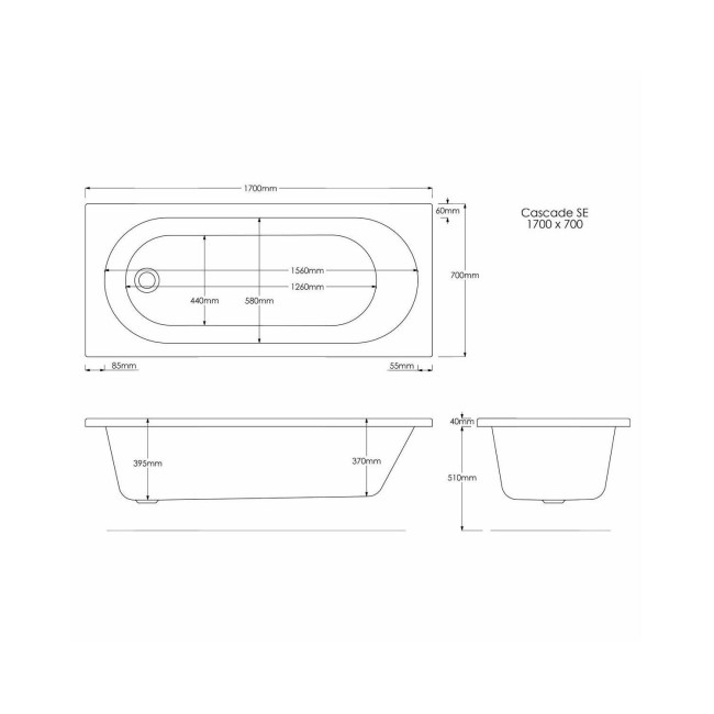 Single Ended 1700mm Shower Bath with Toilet Basin Panels and Bath Screen - Alton