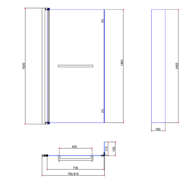 Lomax 1500 x 850 L Shaped Shower Bath Right Hand with Front Panel and 1450mm Chrome Bath Screen with Towel Rail