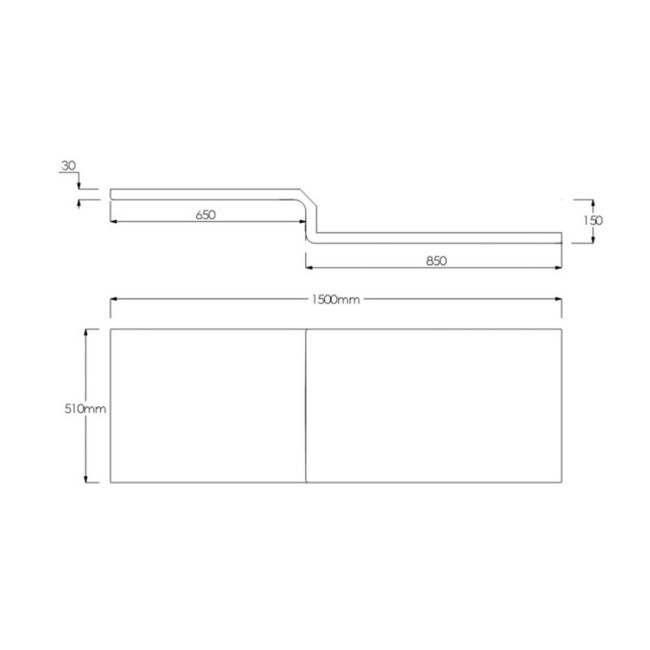 Lomax 1500 x 850 L Shaped Shower Bath Right Hand with Front Panel & Matt Black Bath Screen with Towel Rail