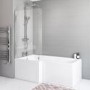 L Shape Shower Bath Left Hand with Front Panel & Chrome Bath Screen 1700 x 850mm - Lomax