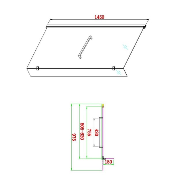 L Shape Shower Bath Left Hand with Front Panel & Black Bath Screen with Towel Rail 1700 x 850mm - Lomax