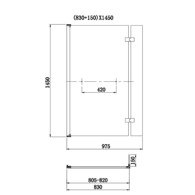 L Shape Shower Bath Left Hand with Front Panel & Black Bath Screen with Towel Rail 1700 x 850mm - Lomax