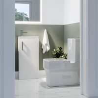 Close Coupled Toilet and White Gloss Basin Vanity Unit Cloakroom Suite - Ashford