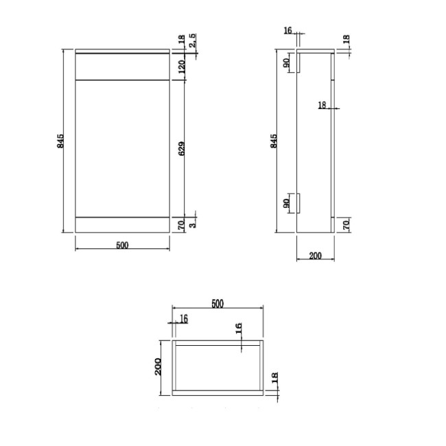 500mm Grey Back to Wall Toilet Unit and black fittings - Ashford