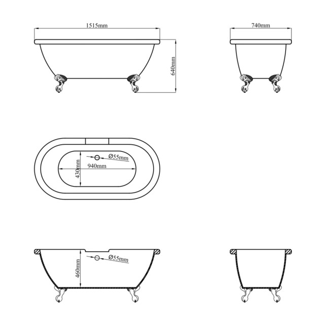 Traditional Double Ended Freestanding Bath Suite with Toilet & Basin - Park Royal