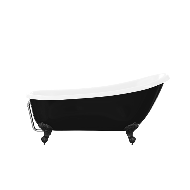 Freestanding Single Ended Roll Top Slipper Bath Black with Black Feet 1625 x 695mm - Lunar