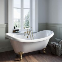 Freestanding Double Ended Roll Top Bath with Brushed Brass Feet 1750 x 740mm - Park Royal