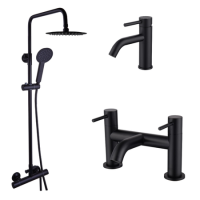 Black Shower Bath and Basin Tap Set - Arissa