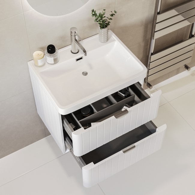 600mm White Wall Hung Vanity Unit with Basin and Chrome Handles - Empire