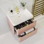 600mm Pink Wall Hung Vanity Unit with Basin and Brass Handles - Empire