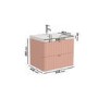 600mm Pink Wall Hung Vanity Unit with Basin and Brass Handles - Empire