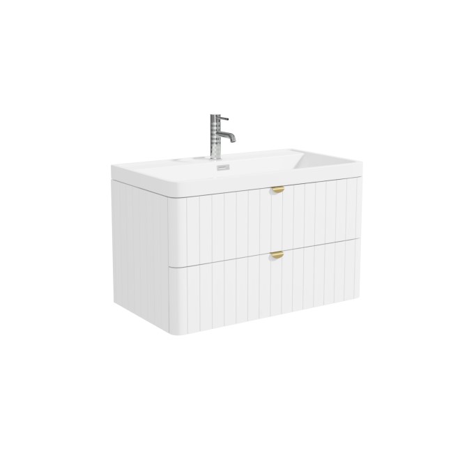 800mm White Wall Hung Vanity Unit with Basin and Brass Handles - Empire