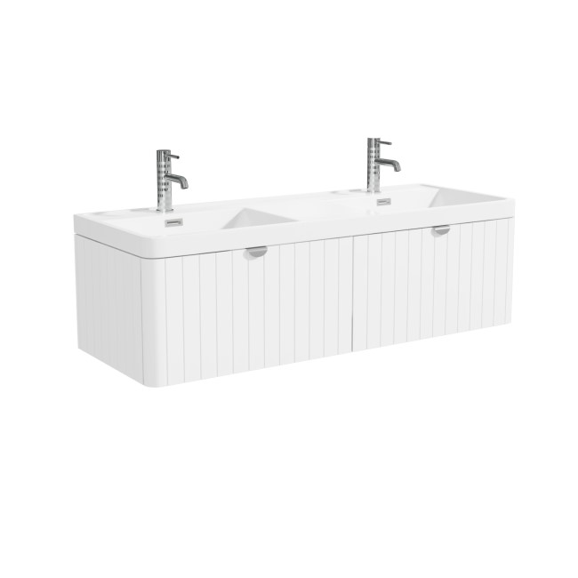 1200mm White Wall Hung Double Vanity Unit with Basin and Chrome Handles - Empire