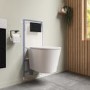 Matt White Wall Hung Rimless Toilet with Soft Close Seat Cistern Frame and Black Flush - Verona