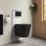 Matt Black Wall Hung Rimless Toilet with Soft Close Seat Cistern Frame and Black Flush - Verona