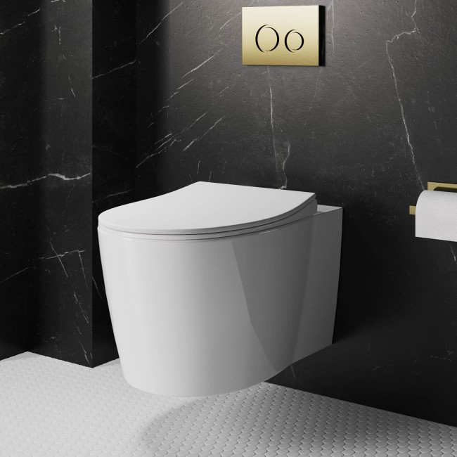 Wall Hung Toilet with Soft Close Seat Frame Cistern and Brass Flush - Alcor