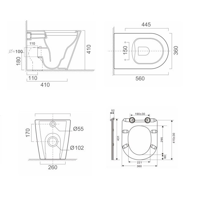 Back to Wall Rimless Toilet with Soft Close Seat - Newport