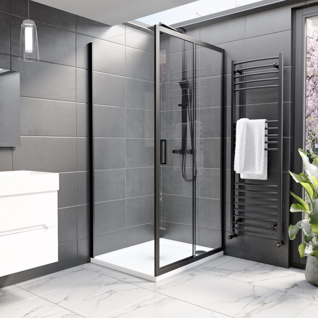 Black 8mm Glass Rectangular Sliding Shower Enclosure 1000x700mm - Pavo