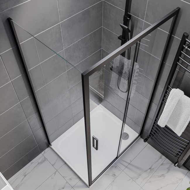 Black 8mm Glass Rectangular Sliding Shower Enclosure 1000x700mm - Pavo