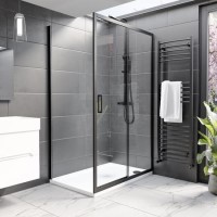 Black 8mm Glass Rectangular Sliding Shower Enclosure 1100x800mm - Pavo