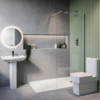 1400 x 900mm Chrome Walk in Shower Enclosure Suite with Ashford Toilet and Basin