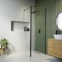 Walk In Shower 800mm Black Frameless with 300mm Fixed Panel and Wall Support Bar - Corvus